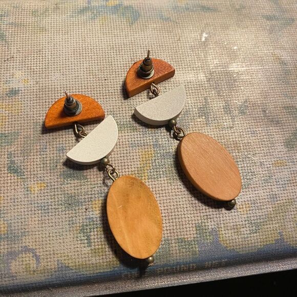 Wooden Abstract Dangly Earrings - Picture 3 of 4